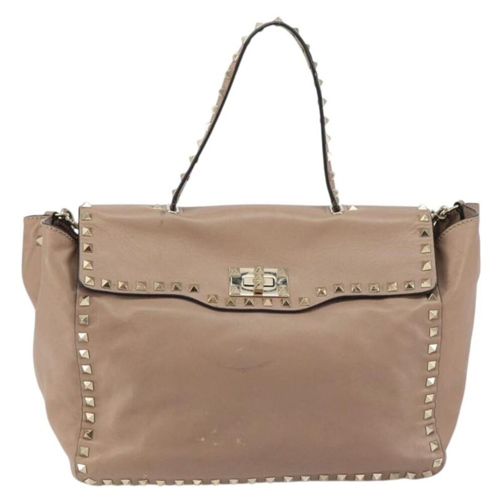 Valentino Garavani Rockstud Tote Soft Leather Beige Leather Tote Bag Bag